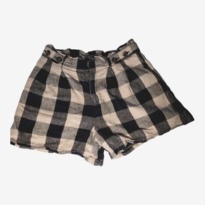 Linen Blend Plaid Paperbag Shorts 12